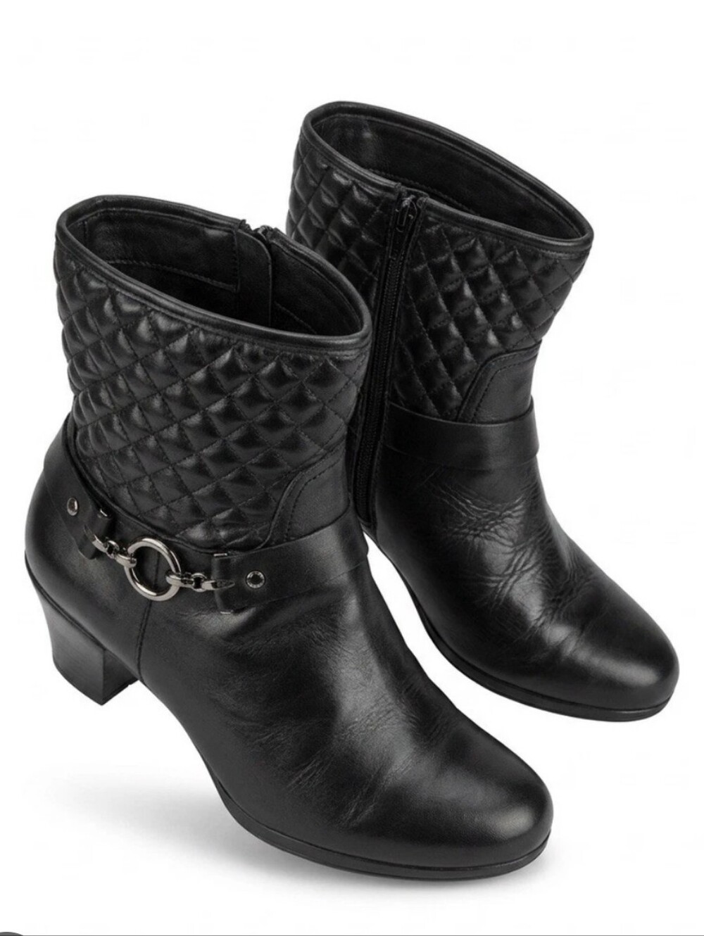 Munro Black Heeled Ankle Boots Booties Quilted Leather